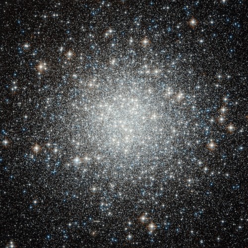 A picture of the globular cluster Messier 53, which contains many thousands of stars of many different colours.